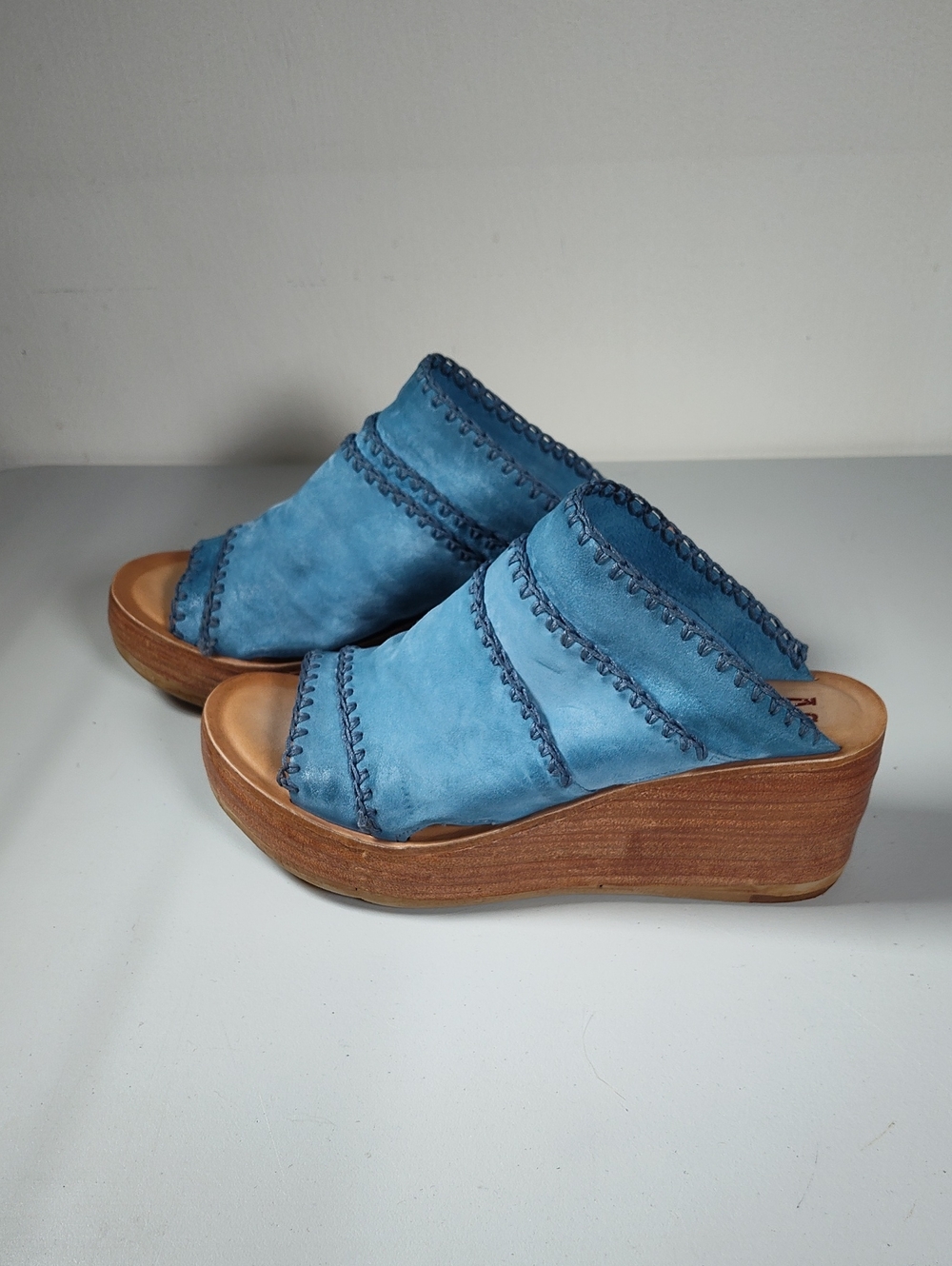 A.S.98 Nelson blue suede leather slip on wedge sandals mules 41